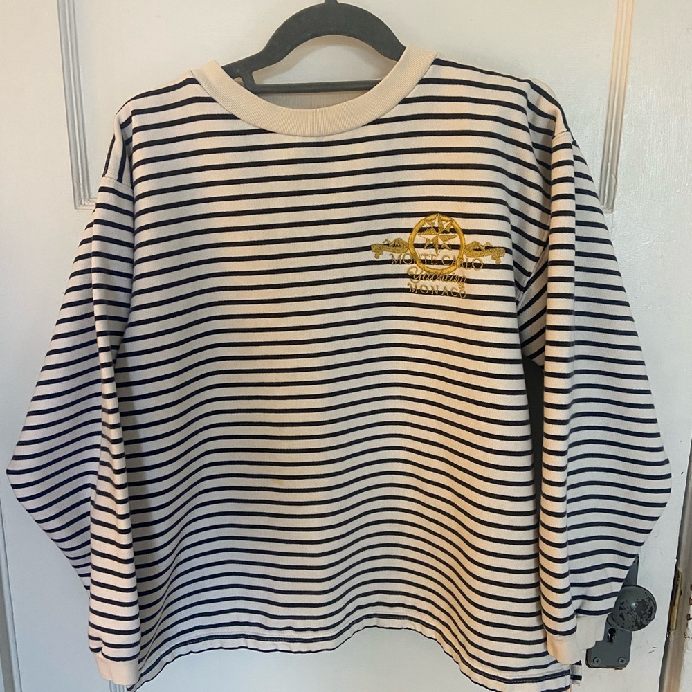 Vintage Yacht Club de Monaco YCM striped crew neck Sweatshirt gold YCM logo
